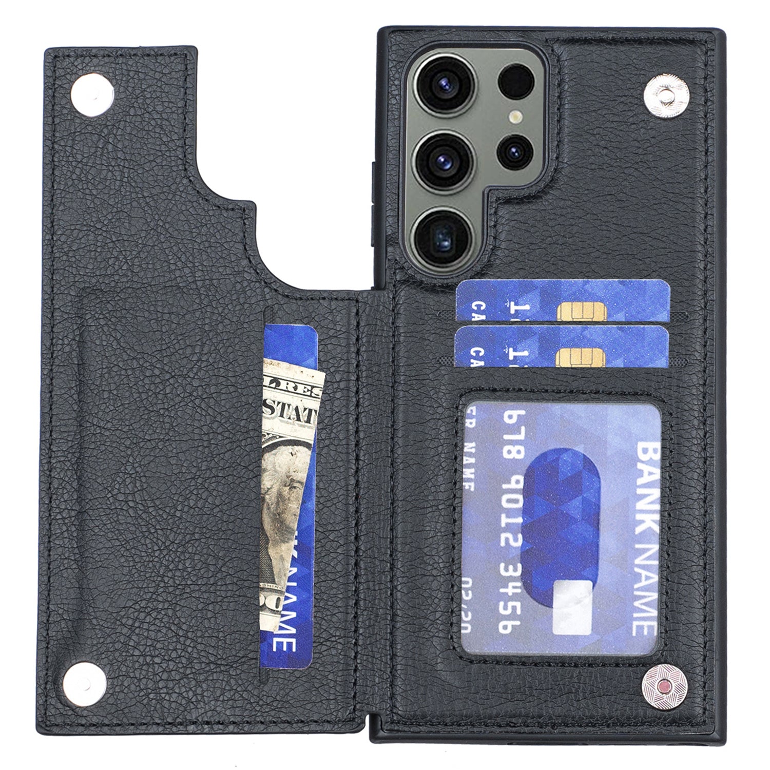 For Samsung Galaxy S23 Ultra Card Holder Phone Kickstand Case PU Leather Coated TPU Cover For Samsung Galaxy S23 Ultra Card Holder Phone Kickstand Case PU Leather Coated TPU Cover
